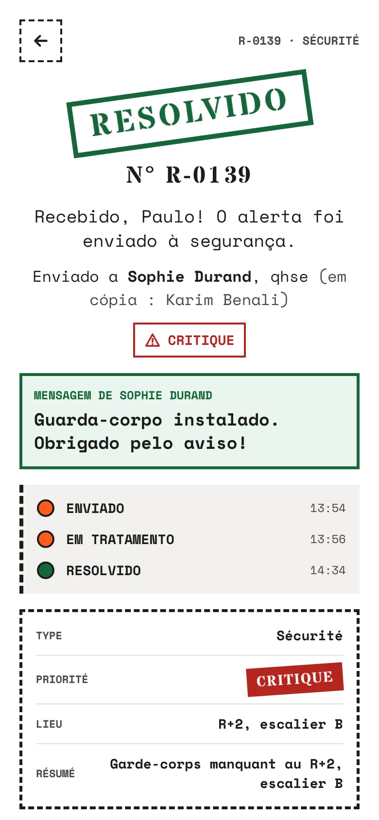 Téléphone du compagnon : demande résolue, message du bureau traduit en portugais